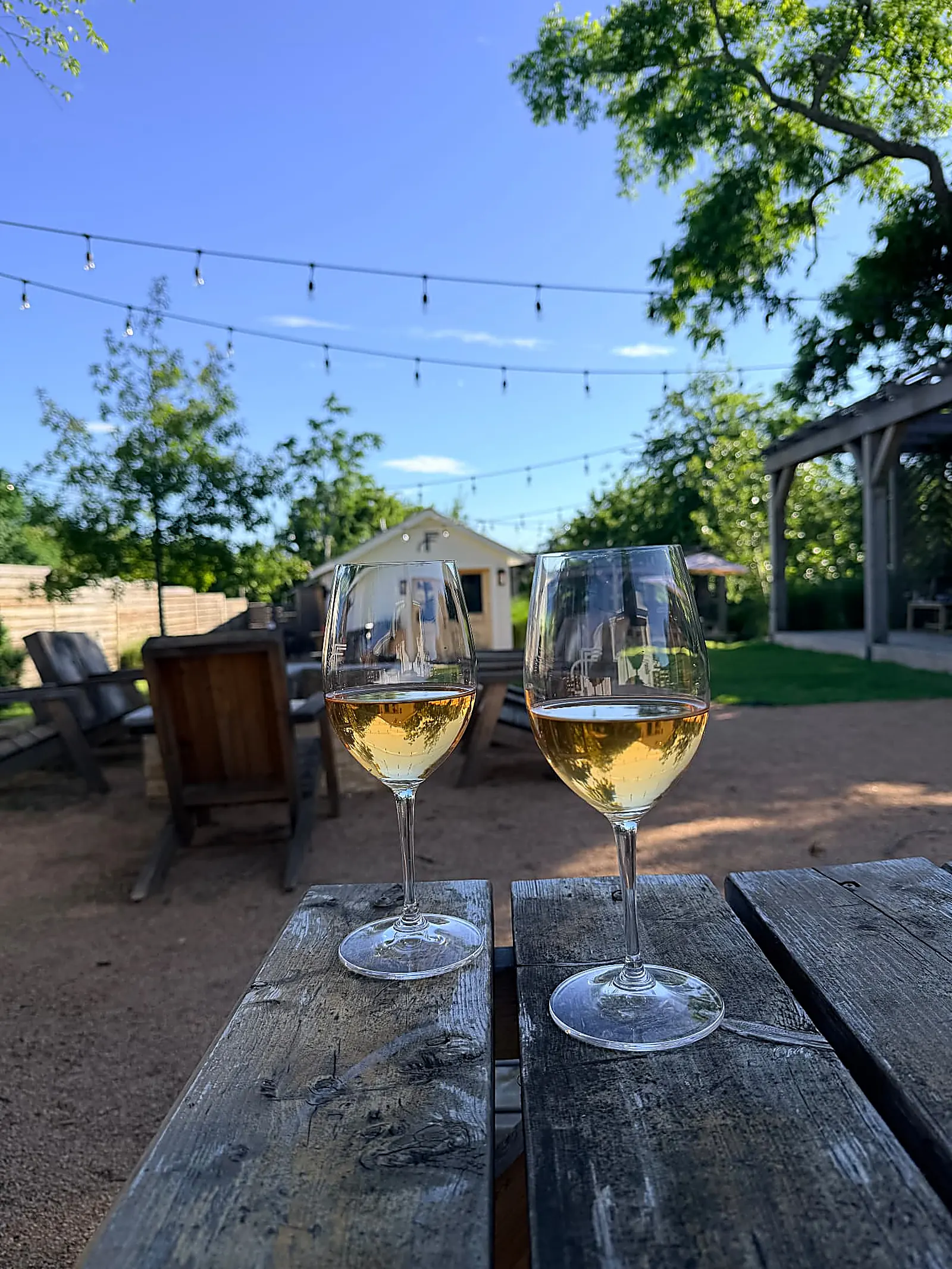 Glasses of wine on a patio